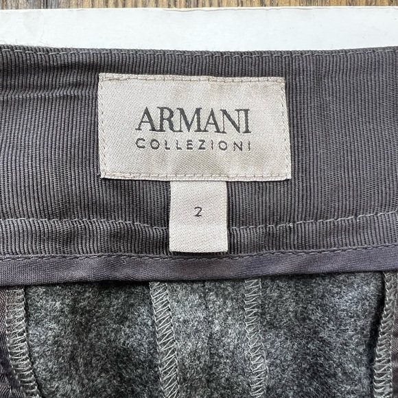 Armani Collezioni Dark Gray Wool Straight Leg Trousers with Cuffed Hem - Picture 9 of 11